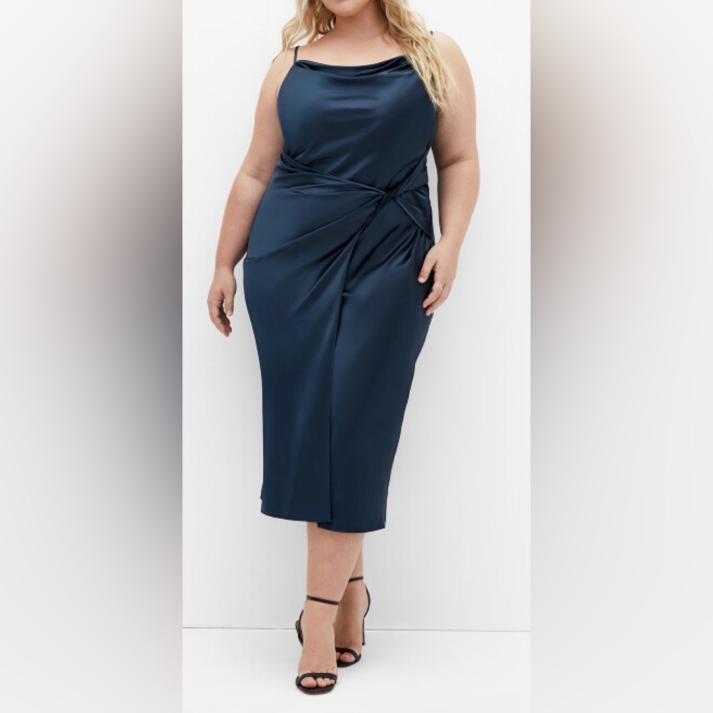 CITY CHIC Women's Plus Size Adelina Midi Spaghetti Cowl Strap Dress Navy Sz 24